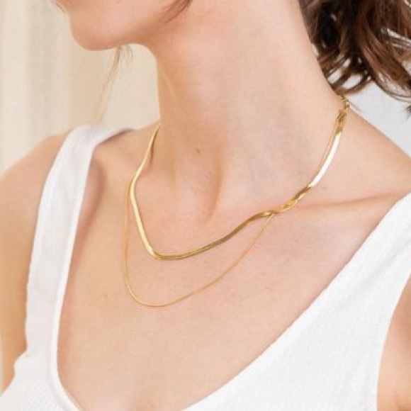 18K gold plated double chain necklace - Picture 3 of 3